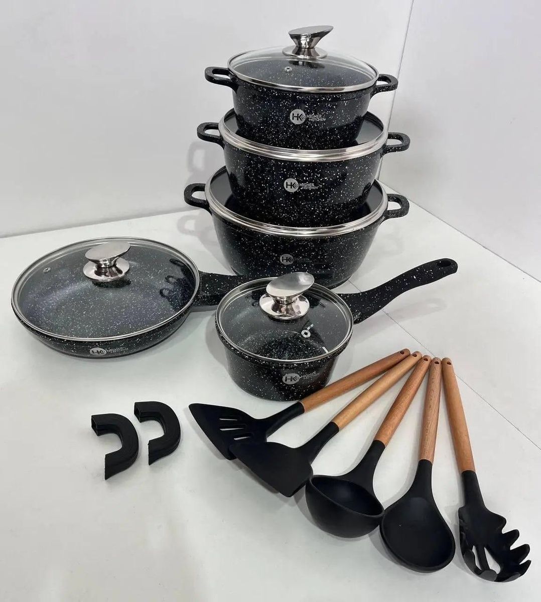Набор посуды Higher Kitchen HK-305 17 предм. с крышками алюминий с гранитным покрытием кастрюли ковш сковорода AKU-004 фото