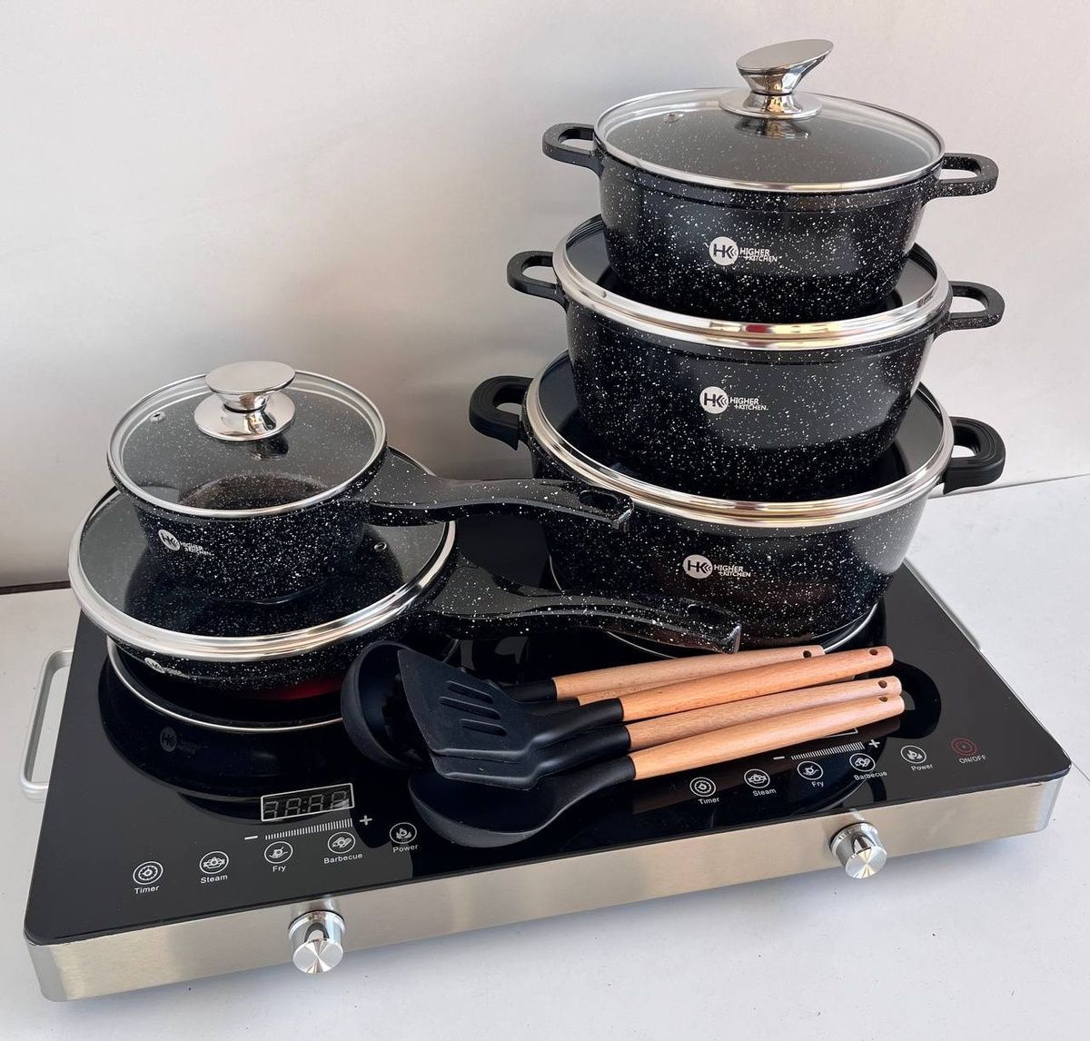 Набор посуды Higher Kitchen HK-305 17 предм. с крышками алюминий с гранитным покрытием кастрюли ковш сковорода AKU-004 фото