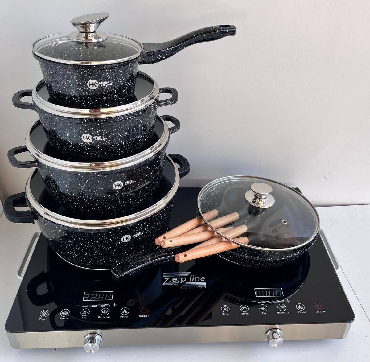 Набор посуды Higher Kitchen HK-305 17 предм. с крышками алюминий с гранитным покрытием кастрюли ковш сковорода AKU-004 фото