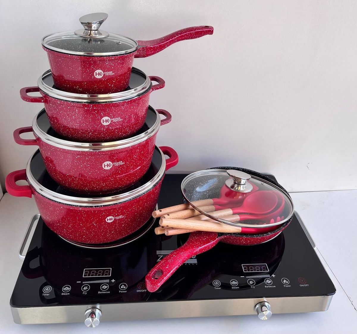 Набір посуду Higher Kitchen HK-305 17 предметів з кришками з гранітним покриттям | каструлі | ківш | сковорода AKU-005 фото