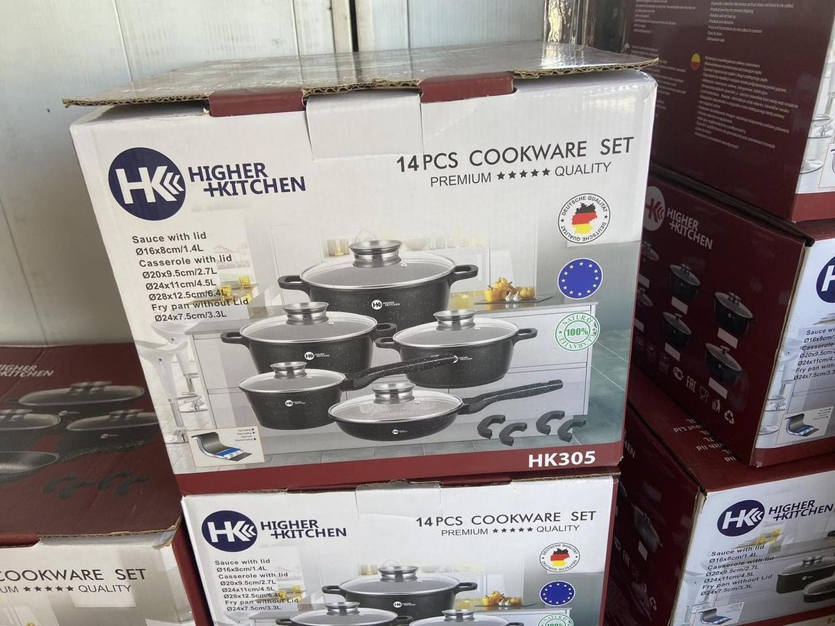Набір посуду Higher Kitchen HK-305 17 предметів з кришками з гранітним покриттям | каструлі | ківш | сковорода AKU-005 фото